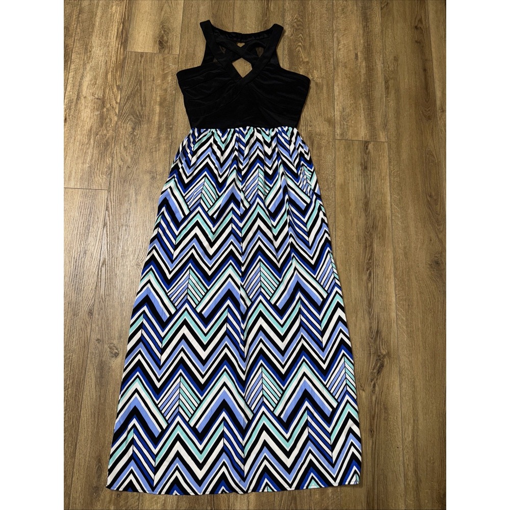 Crystal Doll Juniors'‎ Strapless Black Blue Maxi Gown Size 13
